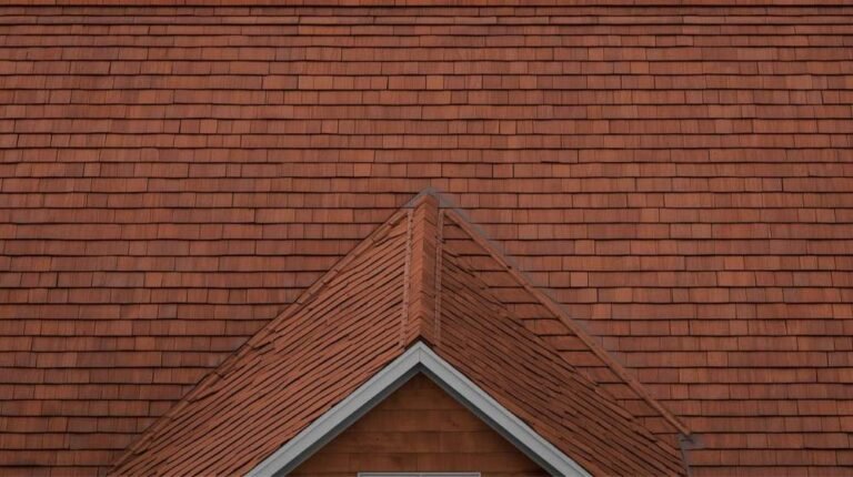 A red-toned wood shingles roof showcasing a beautiful, sturdy roofing material perfect for homes in Brooklyn, New York.