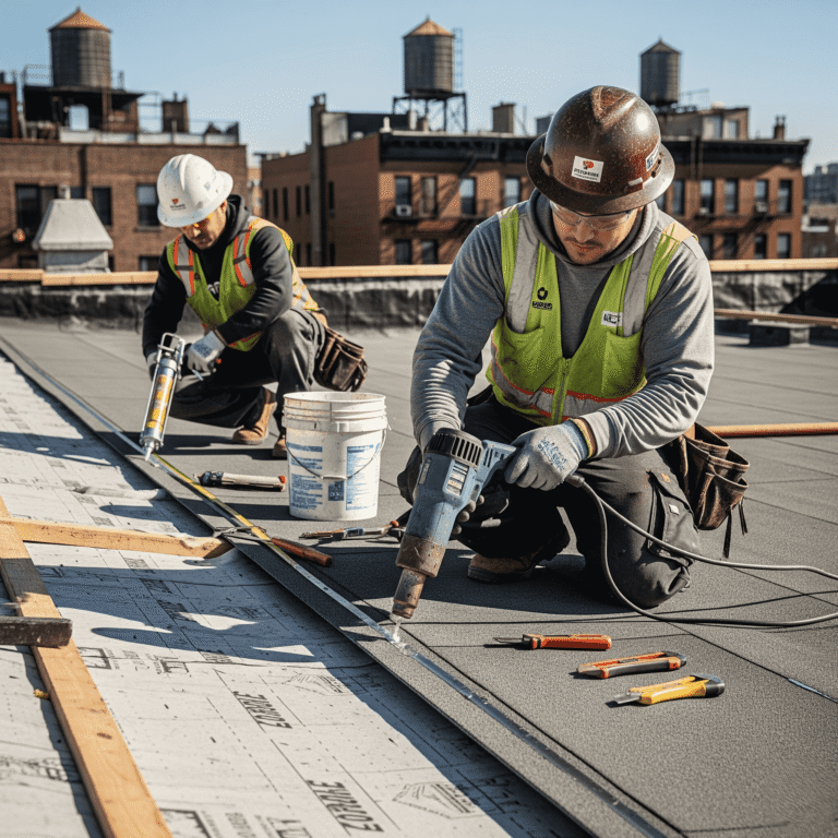 Flat Roof Replacement Installation Work on Commercial Building in Brooklyn