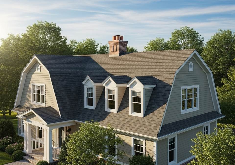 Angled Perspective of a Gambrel Roof House in Brooklyn .