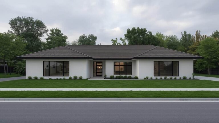 Modern Home with Hip Roof Design demostrating the articel of Hip Roof vs Gable Roof comparison .