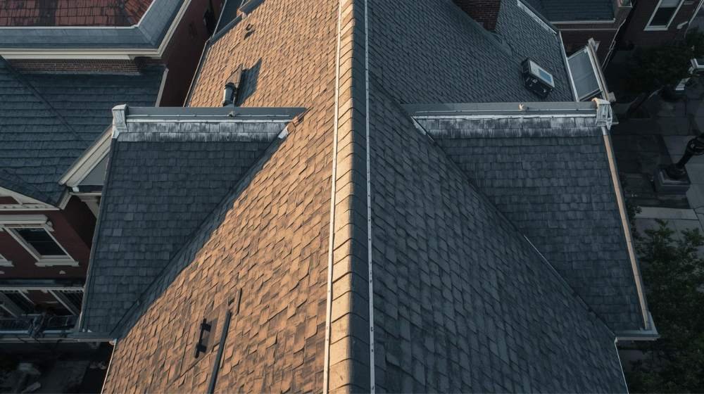 An aerial view of a well-constructed roof, emphasizing the high-quality work of a professional roofing contractor.