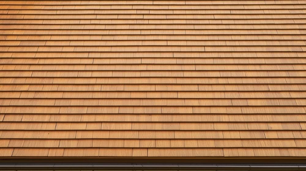 Close-up of a wood shingles roof showing the natural texture and pattern of the wooden tiles.
