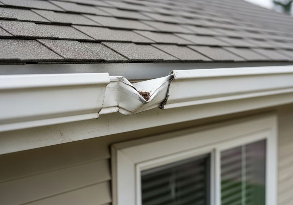 Dented and Crushed Gutter From Impact Damage