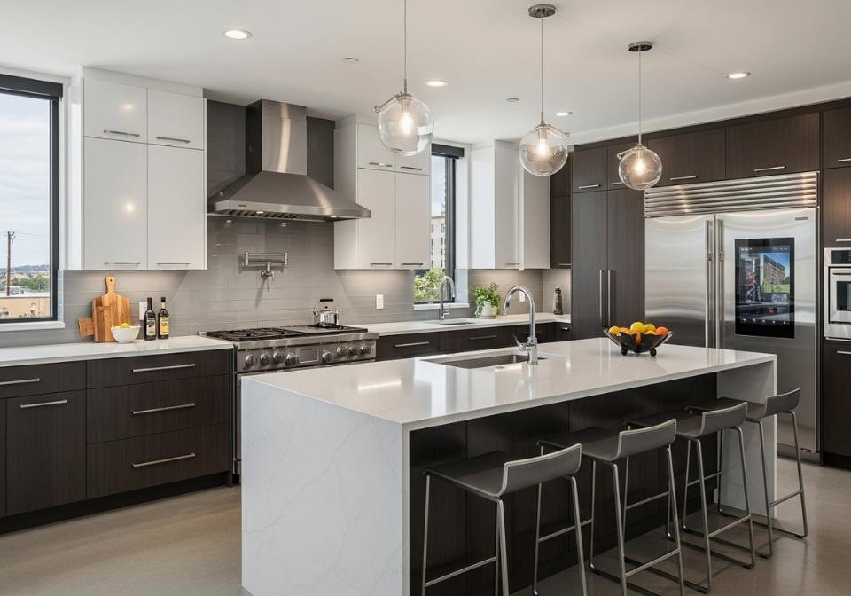 gourmet kitchen, smart kitchen, luxury kitchen design, modern appliances, kitchen remodel, high-tech home, quartz countertops