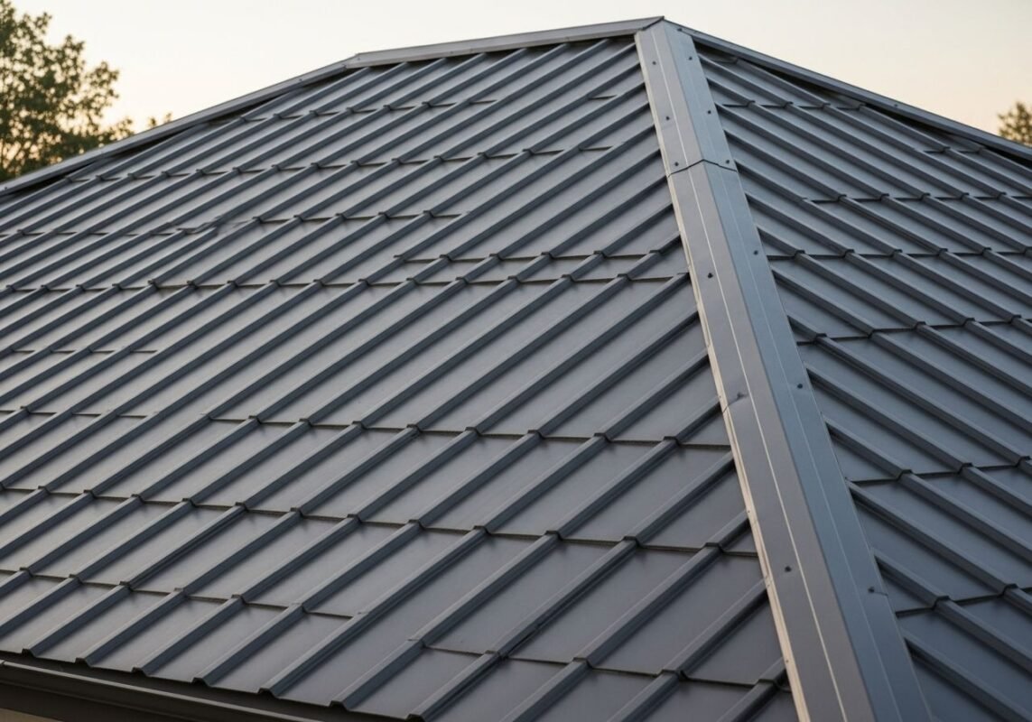 Standing seam metal roof tiles with clean, modern lines on a residential home.