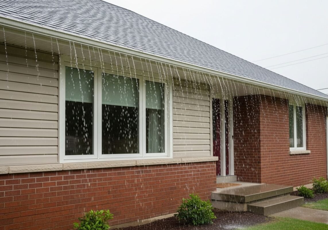 Roof Water Overflowing Due to Missing Gutters