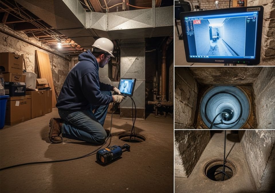 Plumber Performs Live Sewer Camera Inspection to Diagnose Drain Issues in NYC Home