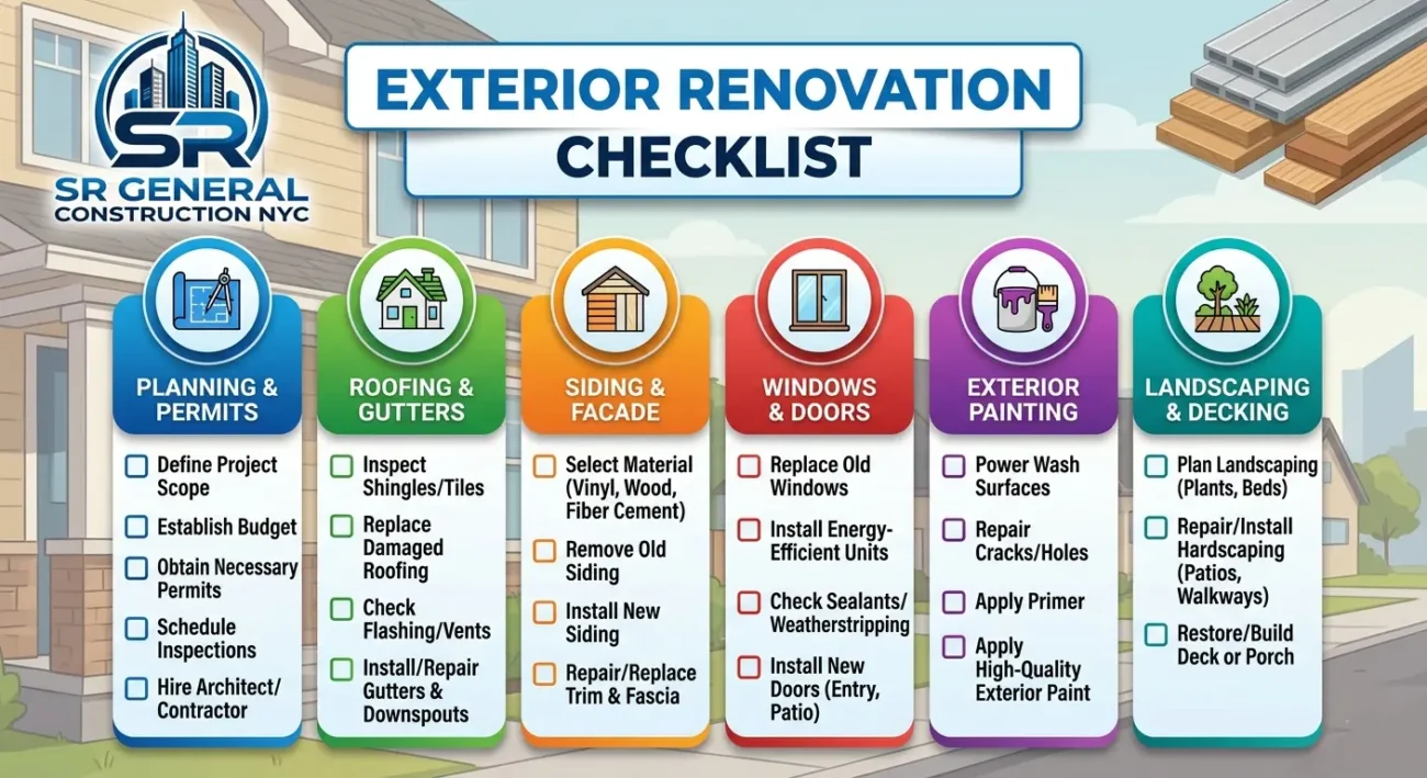 Exterior Renovation checklist for home improvement and maintenance