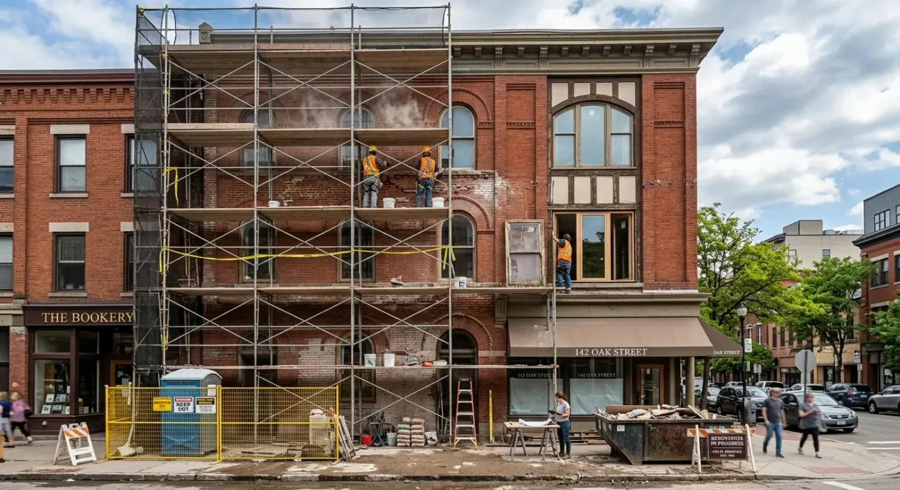 Exterior Renovation of a modern building showing updated facade and structure