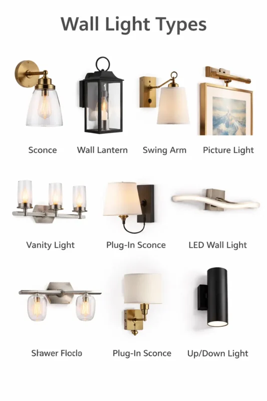 kitchen lighting design wall light types including sconces lanterns swing arm lights picture lights and LED wall fixtures