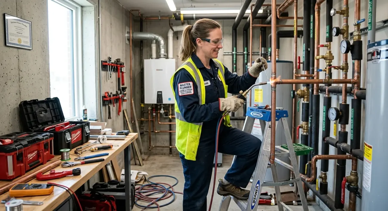 Licensed Master Plumber upgrading plumbing system with professional tools