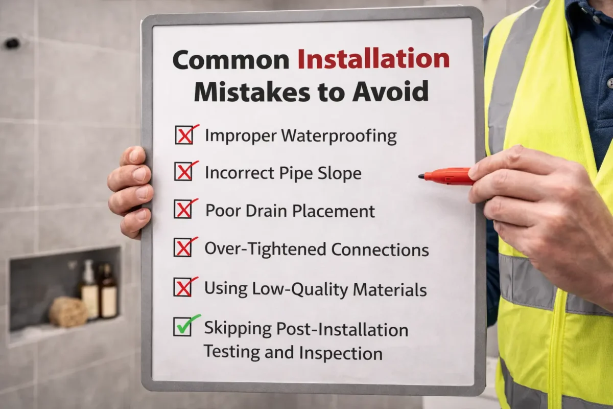 Checklist showing common mistakes to avoid during shower installation process