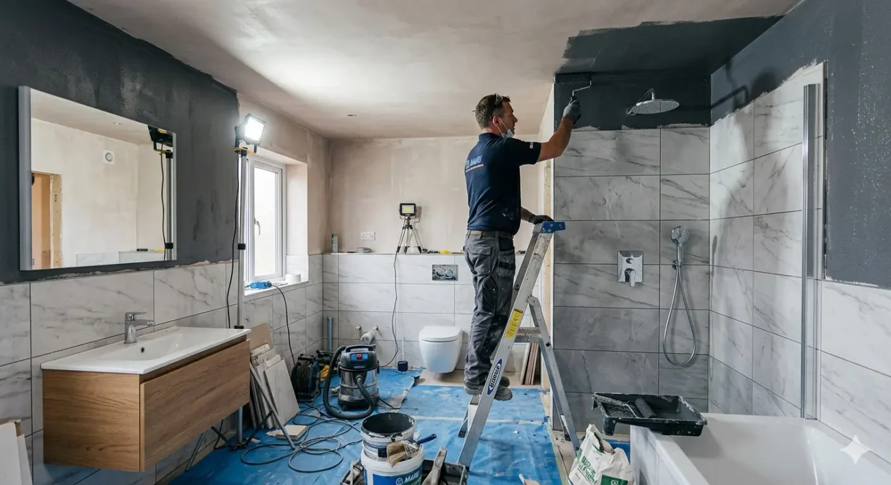 Waterproofing and finishing walls and ceilings to upgrade plumbing efficiency