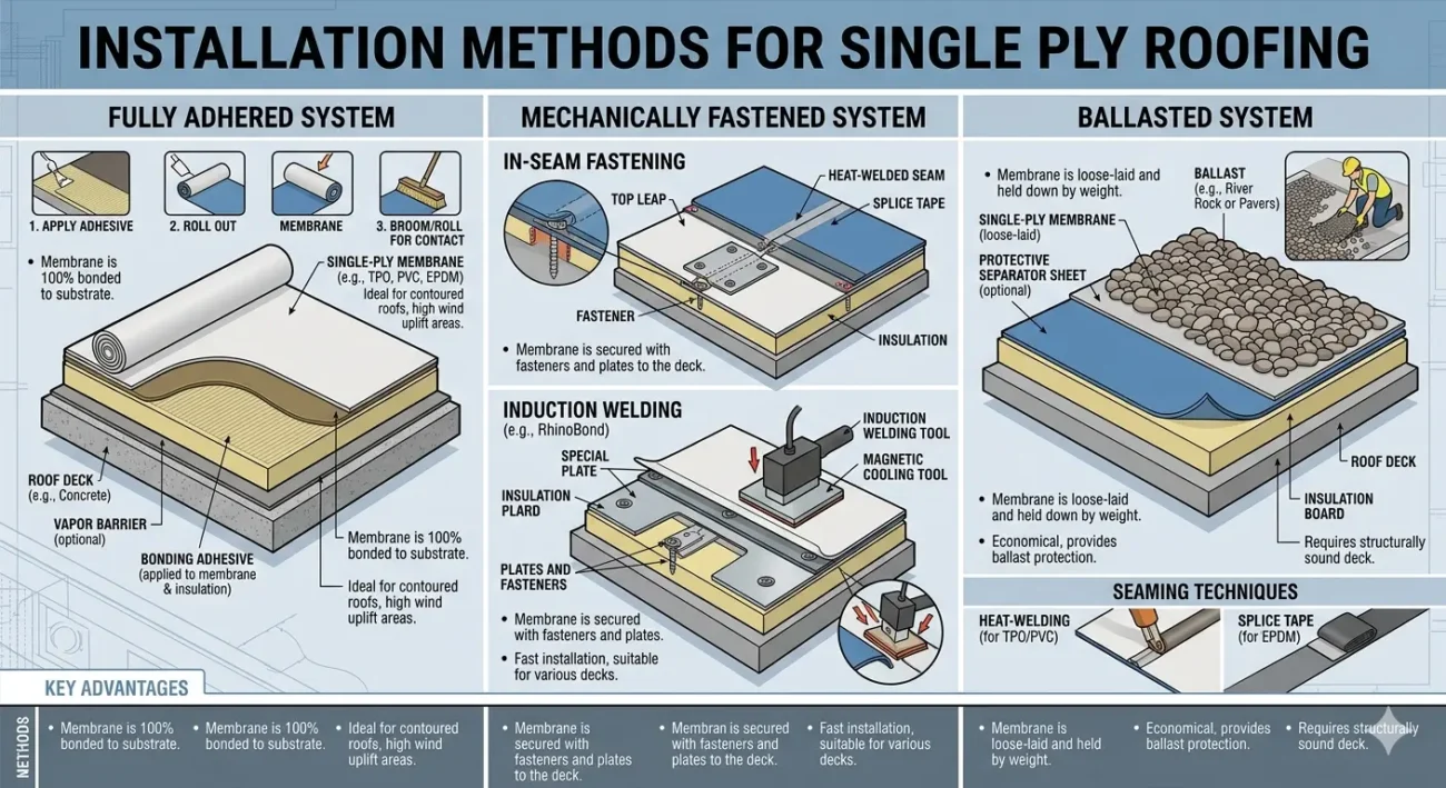 Installation Methods for Single Ply Roofing