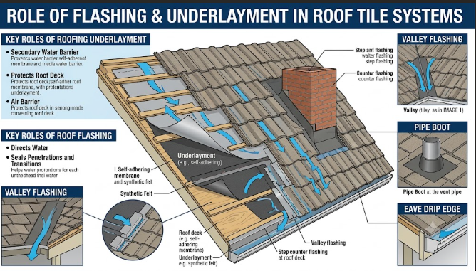 Role of Flashing and Underlayment in Roof Tile