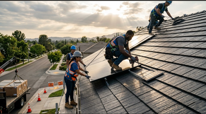 workers are Installing a Solar Roof